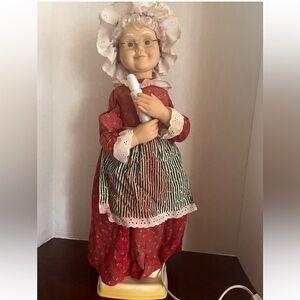 Vintage telco Grandma Doll Lamp with Red Dress motionette animated